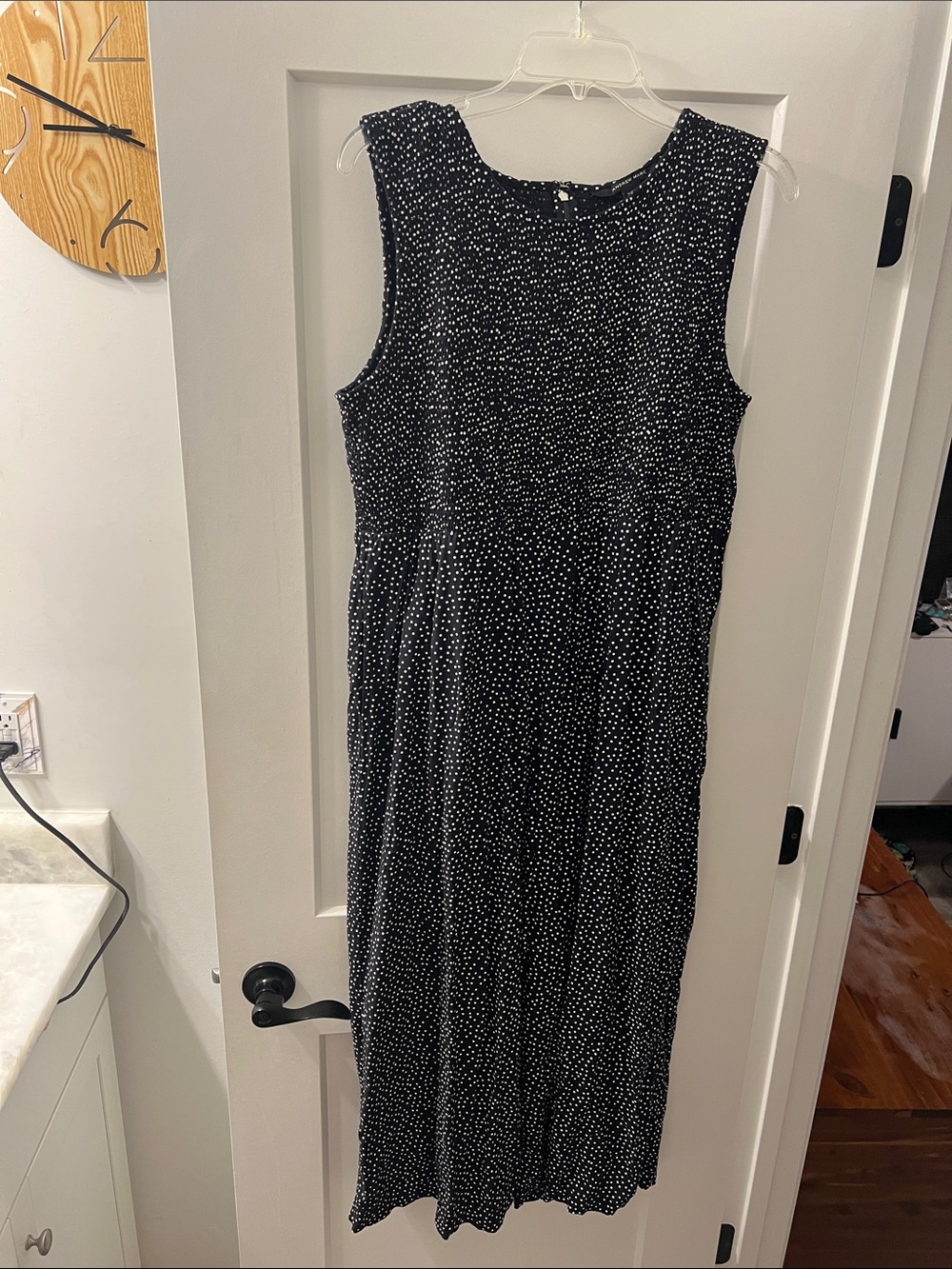 Andrew Marc Black Wide-Leg Jumpsuit with White Dot Print